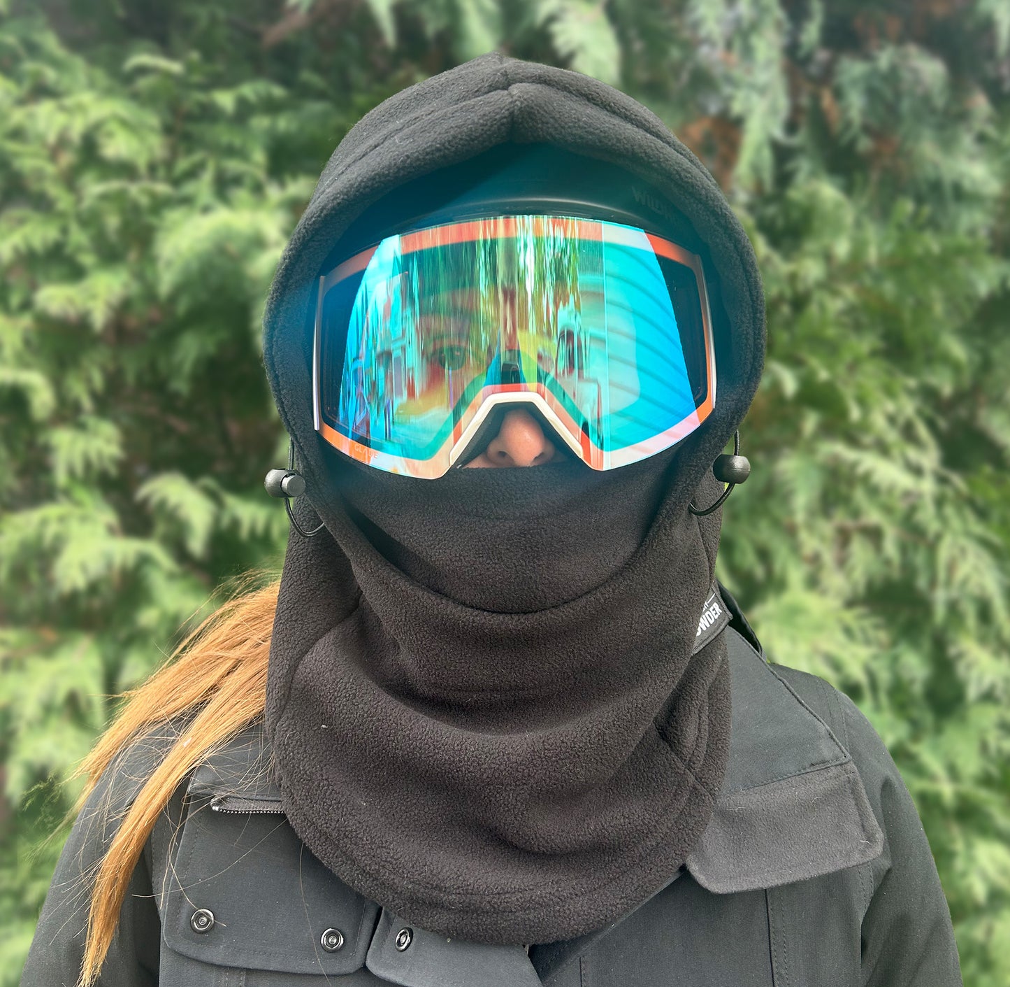 Black Fleece Helmet Hood for Skiing and Snowboarding. Cold Gear Over Helmet Hood