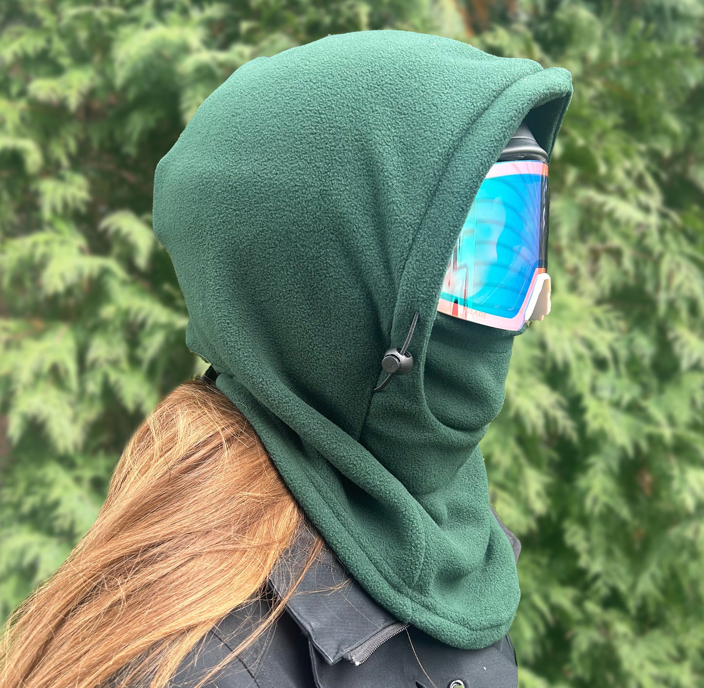 Emerald Fleece Helmet Hood for Skiing and Snowboarding. Cold Gear Over Helmet Hood