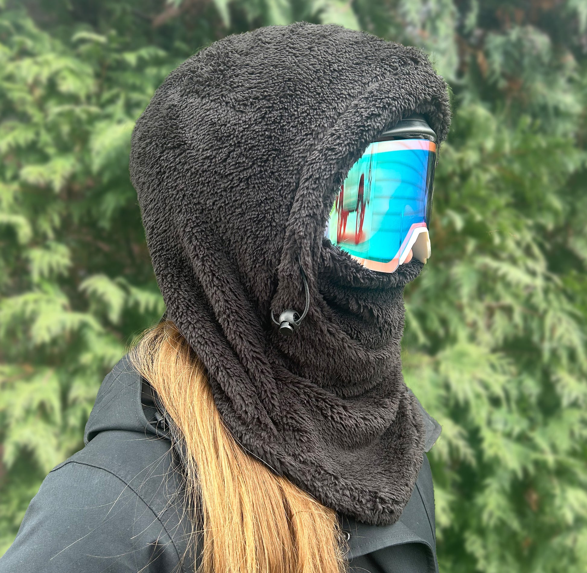 black helmet snowboarding Black Sherpa Helmet Hood