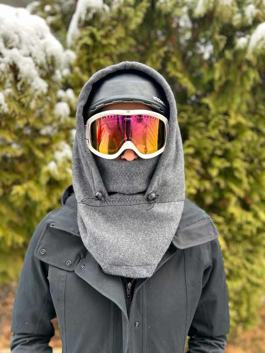 Charcoal Helmet Hood, Fleece Ski Hood, balaclava, snood, Over Helmet.
