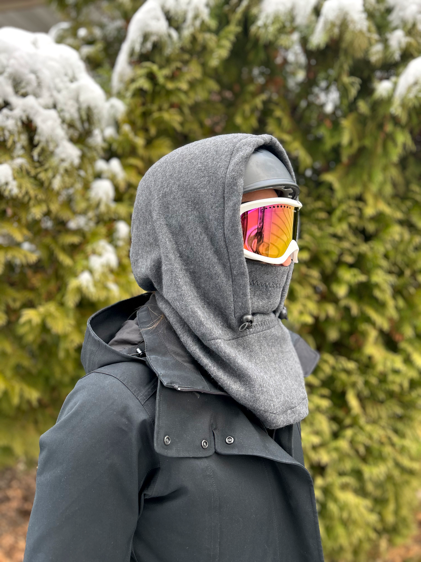 Charcoal Helmet Hood, Fleece Ski Hood, balaclava, snood, Over Helmet.