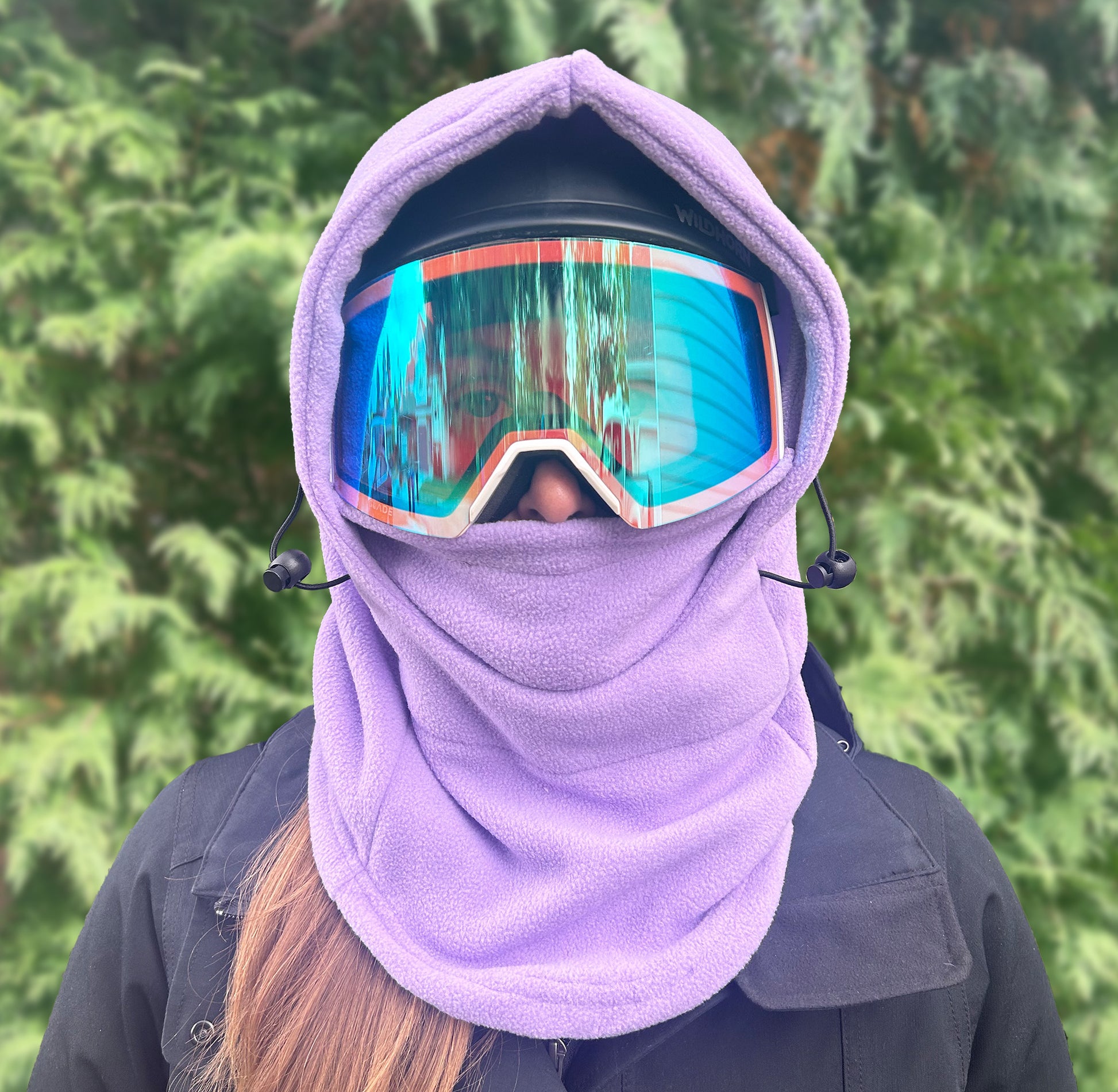 Lavender Fleece Helmet Hood for Skiing and Snowboarding. Cold Gear Over Helmet Hood