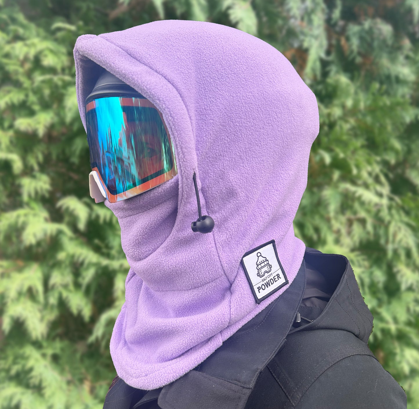 Lavender Fleece Helmet Hood for Skiing and Snowboarding. Cold Gear Over Helmet Hood