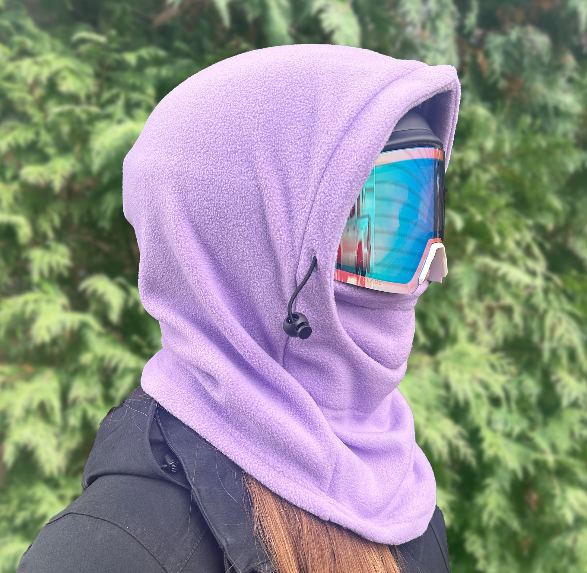 Lavender Fleece Helmet Hood for Skiing and Snowboarding. Cold Gear Over Helmet Hood