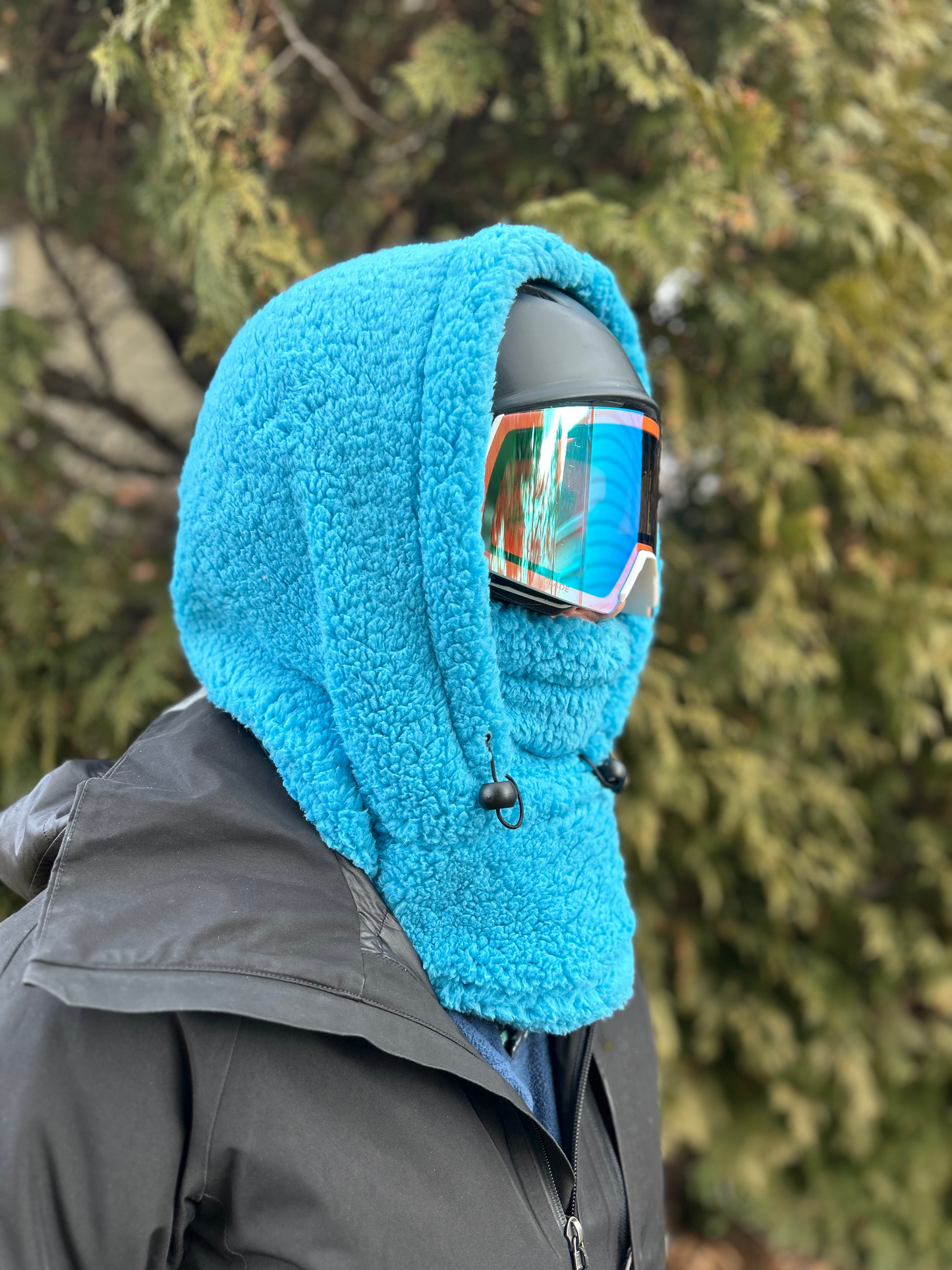 Neon Blue Sherpa Helmet Hood