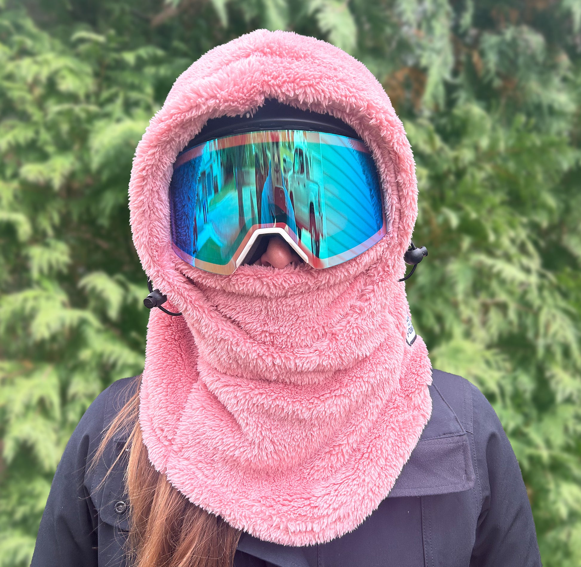 Pink Sherpa Helmet Hood for Skiing and Snowboarding. Cold Gear Over Helmet Hood