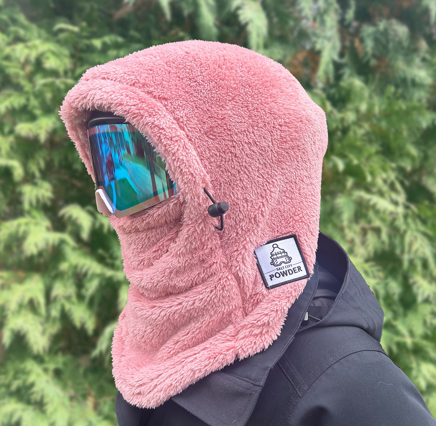 Pink Sherpa Helmet Hood for Skiing and Snowboarding. Cold Gear Over Helmet Hood