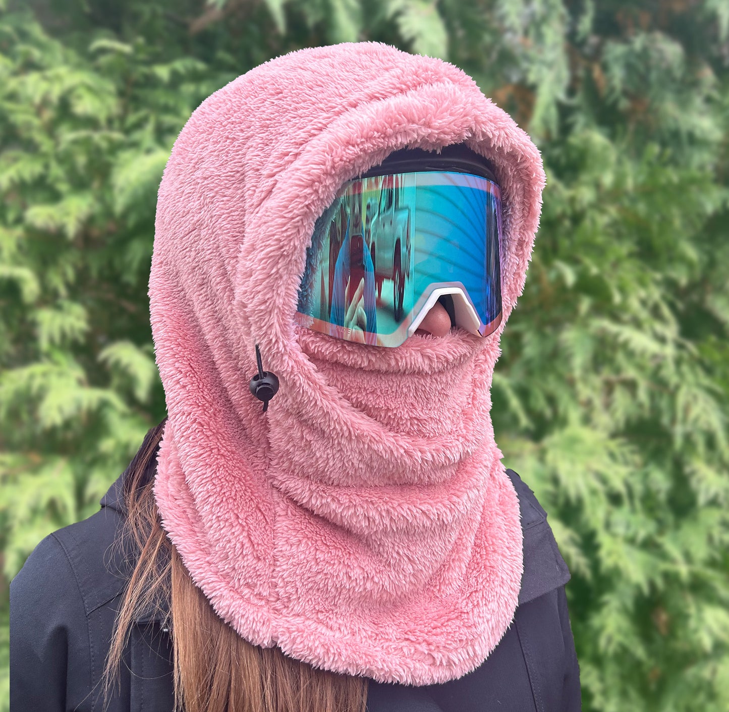 Pink Sherpa Helmet Hood for Skiing and Snowboarding. Cold Gear Over Helmet Hood