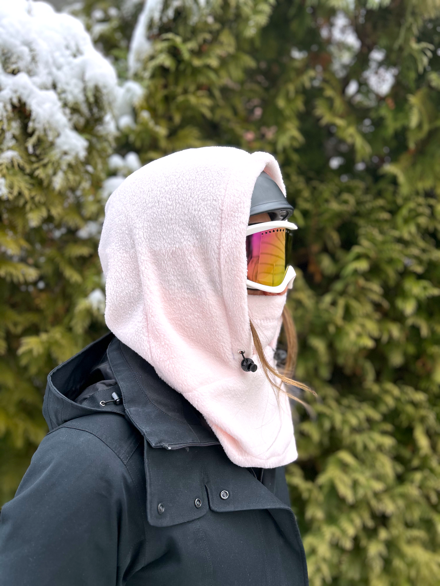 Pink Fuzzy Helmet Hood, Fleece Ski Hood, balaclava, snood, Over Helmet.