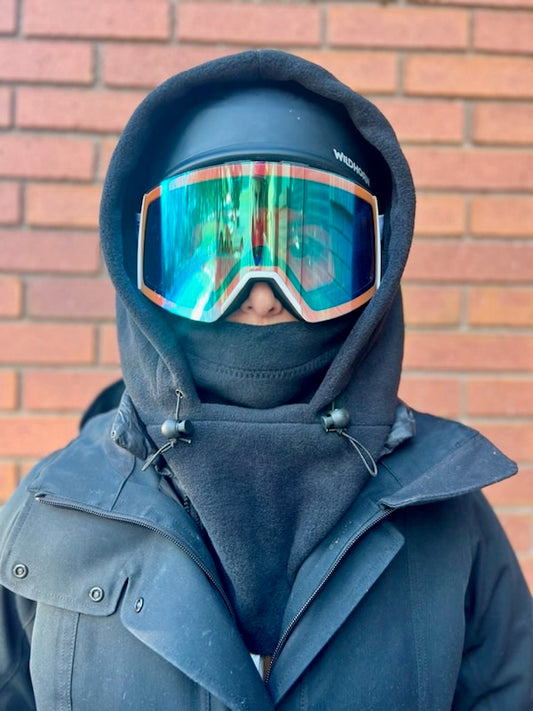 Black Fleece Helmet Hood, Fleece Ski Hood, balaclava, snood, Over Helmet.